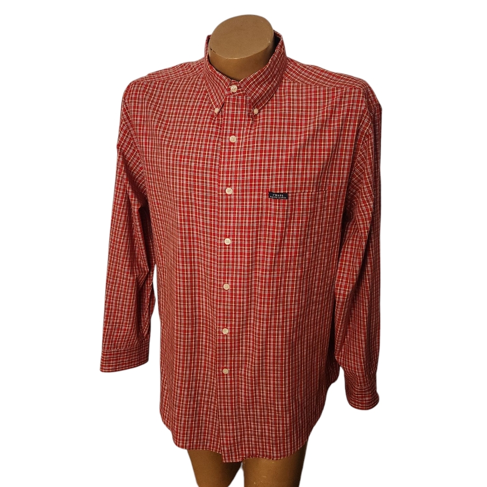 Chaps Easy Care Ralph Lauren Red White Blue Plaid Size XL